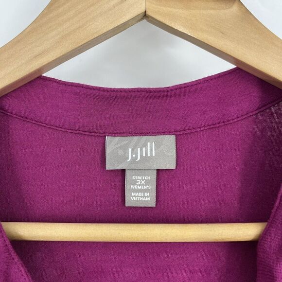 J Jill Tunic Top Size 3X Women Pink Smocked Short Sleeve Shirt Stretch Button Up - Picture 3 of 8